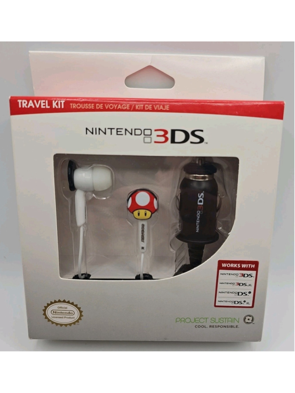 OEM Nintendo 3DS Travel Kit Toad/Mushroom Earbuds & Micro Car Adapter New Sealed